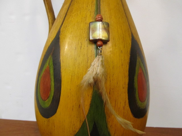 lot 233 image: LARGE Vintage Hand Made Painted Art Pottery Ewer wNative American Motif