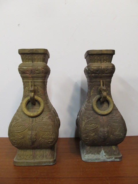 lot 234 image: Large Vintage Heavy Solid Brass Oriental Urns