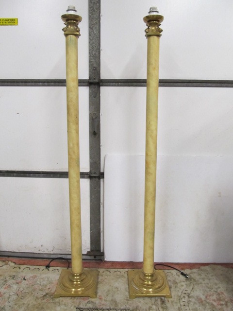 lot 208 image: Pair of Large Pillar Style Floor Lamps wKoi Fish Top