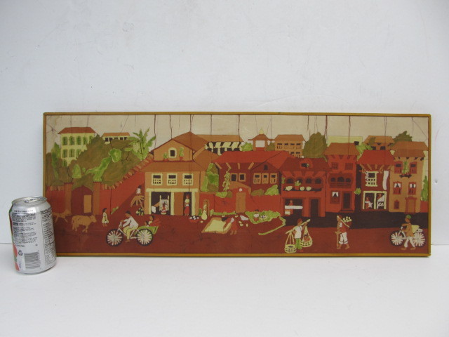 lot 242 image: Vintage Batik Village Scene Artwork