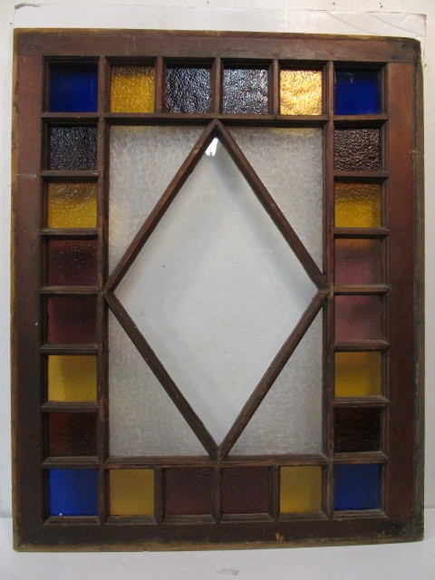 lot 4 image: Very Nice Colorful Antique Stained Glass 29-Panel Stained Glass Window