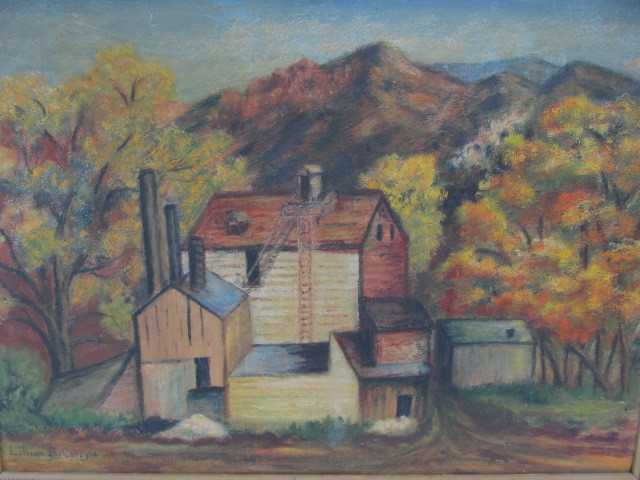 lot 248 image: Framed Signed Vintage 1930s-40s WPA Artist Style Painting of a Home in the Mountains