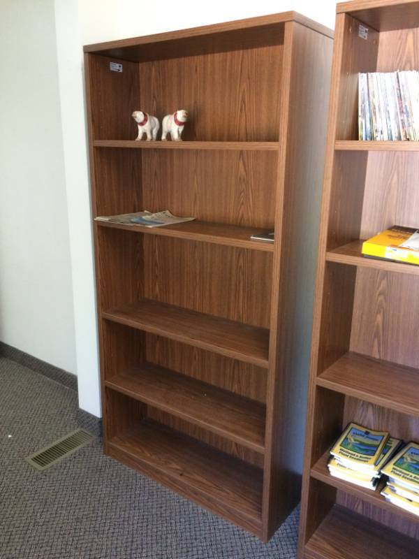 lot 10 image: MSRP $900 High Quality LACASSE Concept 70 5 Adjustable Shelf Bookcase - Bourbon Cherry Finish (Limited Lifetime Warranty) - Excellent Condition Please see PDF For Price Guide 