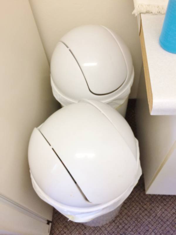 lot 59 image: (2) Kitchen Dome Top Waste Baskets with Swinging Lids