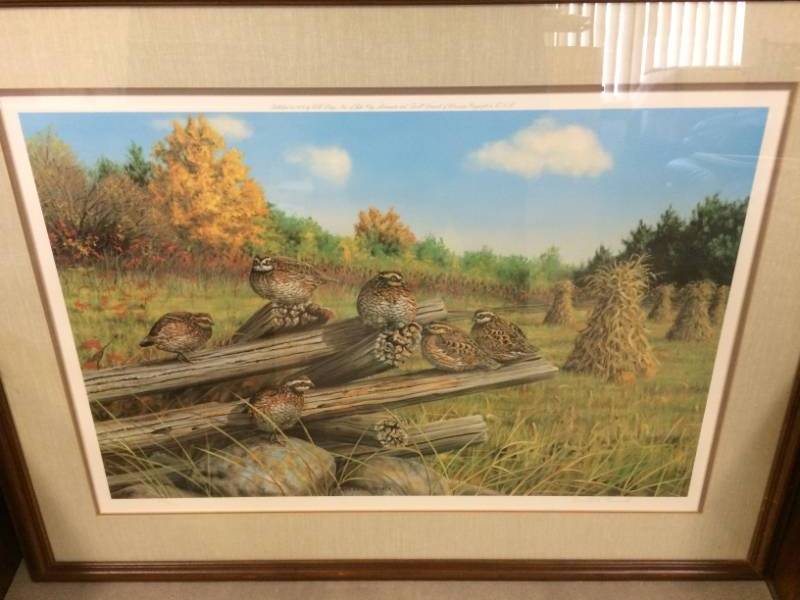 lot 106 image: October Day - Bobwhites by Terrill Knaack Framed & Matted Signed & Numbered Print 