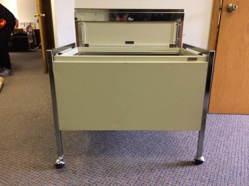 lot 110 image: MSRP $400 Acco Accodata Flip Top Mobile Security Hanging File Cabinet - No Key