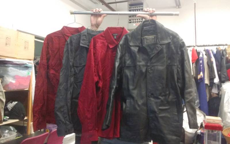lot 14 image: 3-Mens Dress Shirts XXL, 1-Leather Jacket Sz L