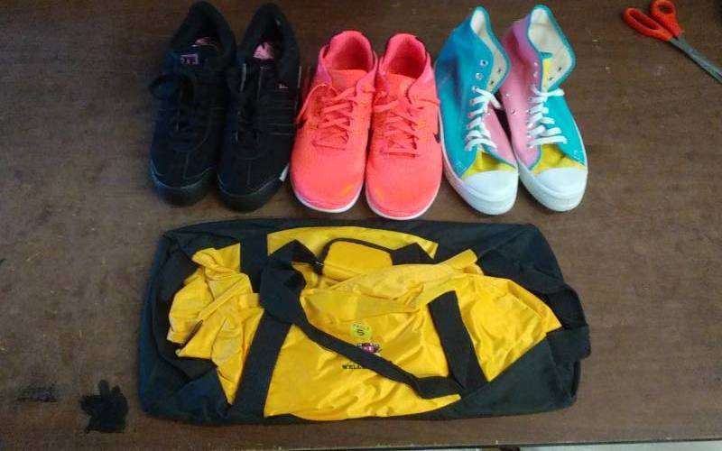 lot 19 image: 3-Pair Ladies Sneakers (Nike Sz 10, Adidas Sz 10, Hi Tops 8-12 Mens)