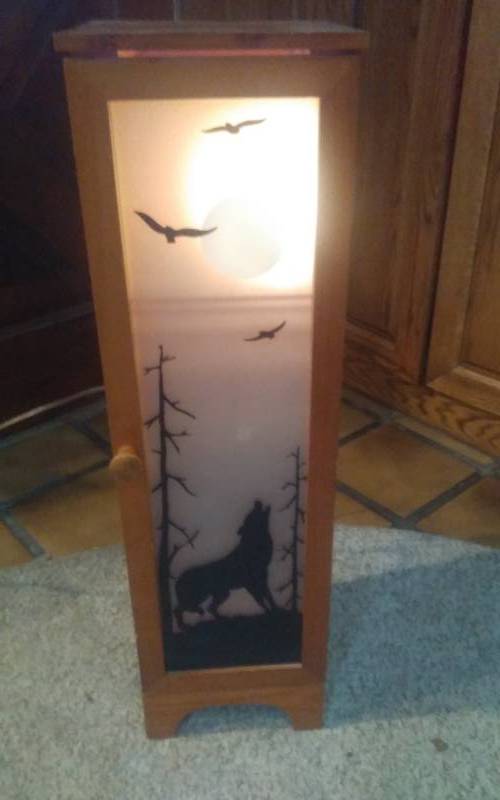 lot 23 image: Small Lighted Wolf Cabinet With 3-Interior Shelves 8x7x27