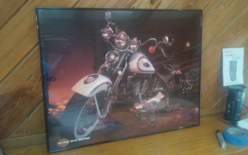 lot 29 image: Framed Harley Davidson 1997 Heritage Springer (31x34)