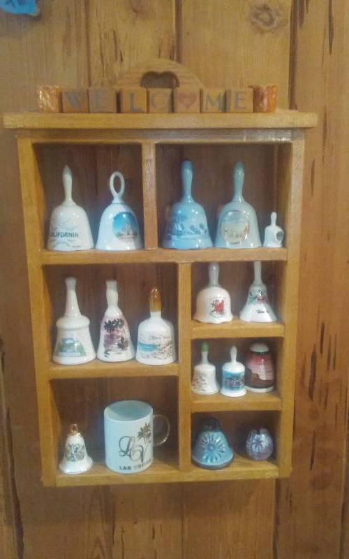 lot 34 image: Collection Of Bells With Shadow Box Display 16x23