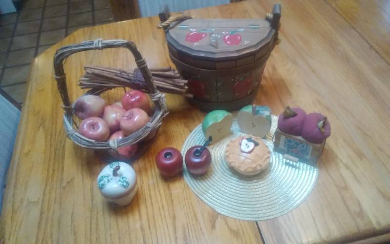 lot 40 image: Apple Decor Basket Of Apples, 12 Barrel, Salt & Peppers, More