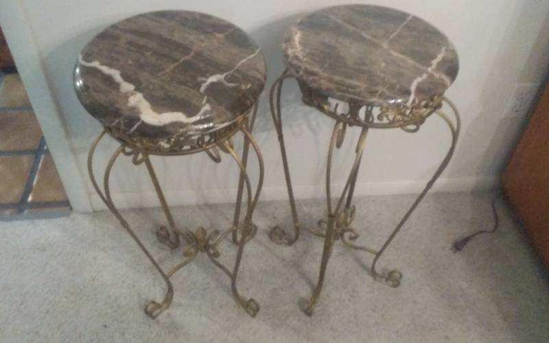 lot 56 image: Pair Of Accent TablesFern Stand With Stone Top 24x26  (Metal Frame)