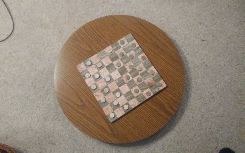 lot 100 image: Lazy Susan With Stone Checker Game