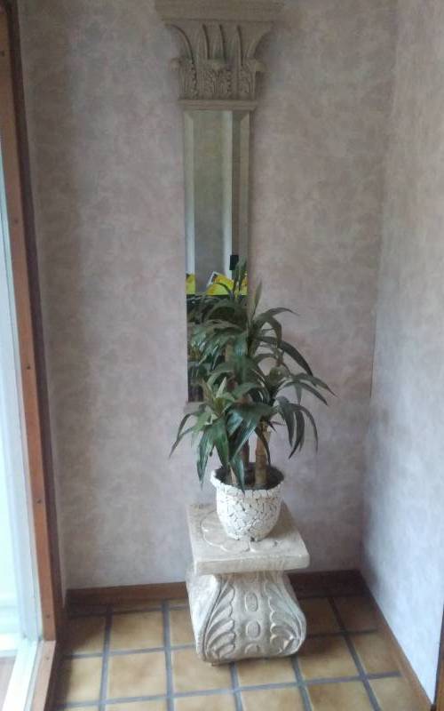 lot 109 image: 2-Pillars 15x15x18, 2-Long Mirrors 16x54, 2-Mosaic Potted Urns