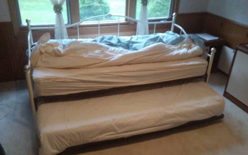 lot 111 image: Day Bed With Extra Trundle Bed Below Includes All Bedding