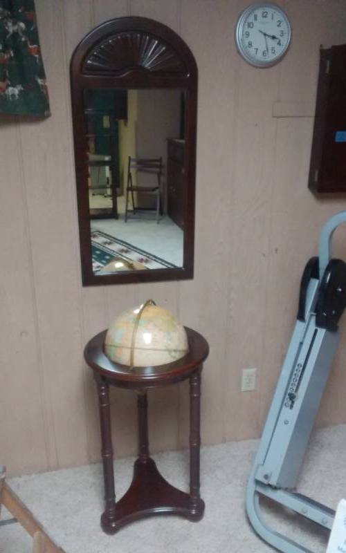 lot 123 image: Globe With Stand (28-Inches Tall), Wall Mirror 18x38