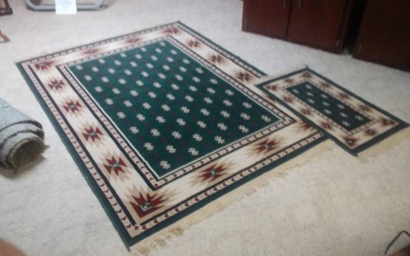 lot 129 image: 2-Southwest Pattern (Green) Rugs By Crown Collection-Made In USA