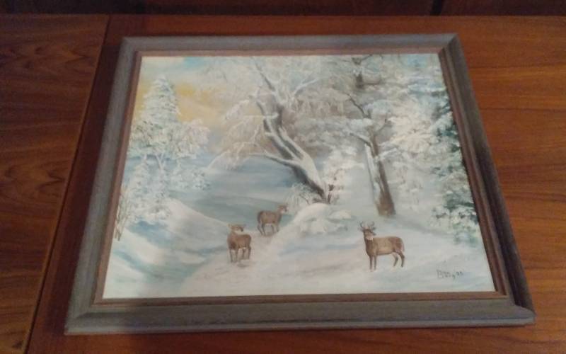 lot 156 image: Original Deer Painting By Don Berg 27x23