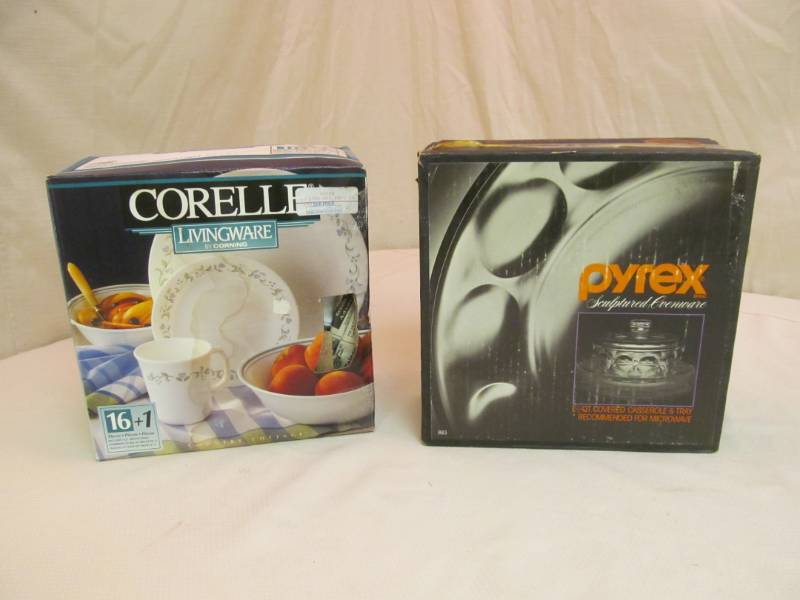 Corelle dish set, Pyrex casserole dish