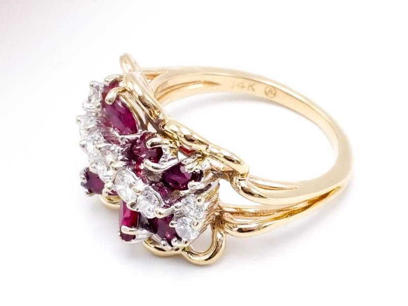 lot 9 image: Radiant Natural Ruby and Diamond Estate Ring in 14k Yellow Gold
