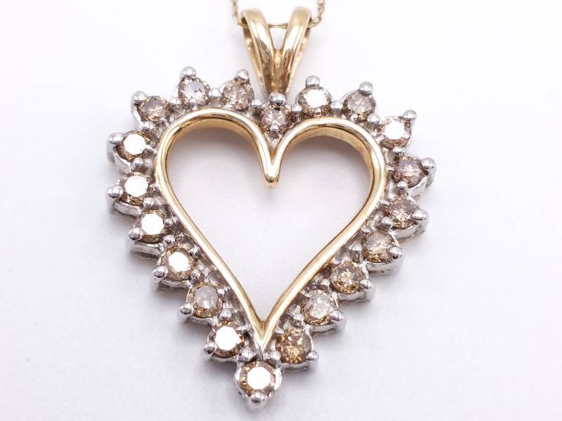 lot 11 image: Dazzling Champagne Diamond Heart-Shaped Estate Necklace in 10k Gold