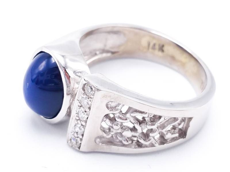 lot 13 image: Star Sapphire and Diamond Estate Ring in 14k White Gold