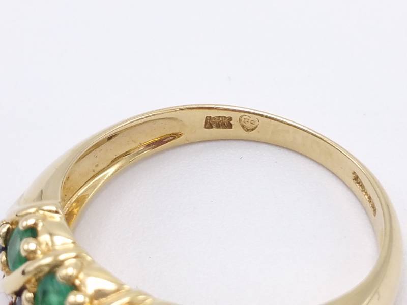lot 16 image: Natural Ruby, Emerald, and Sapphire Estate Ring in 14k Yellow Gold