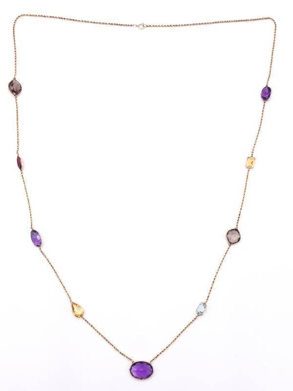 lot 23 image: Multi Gem Estate Necklace in 14k Yellow Gold