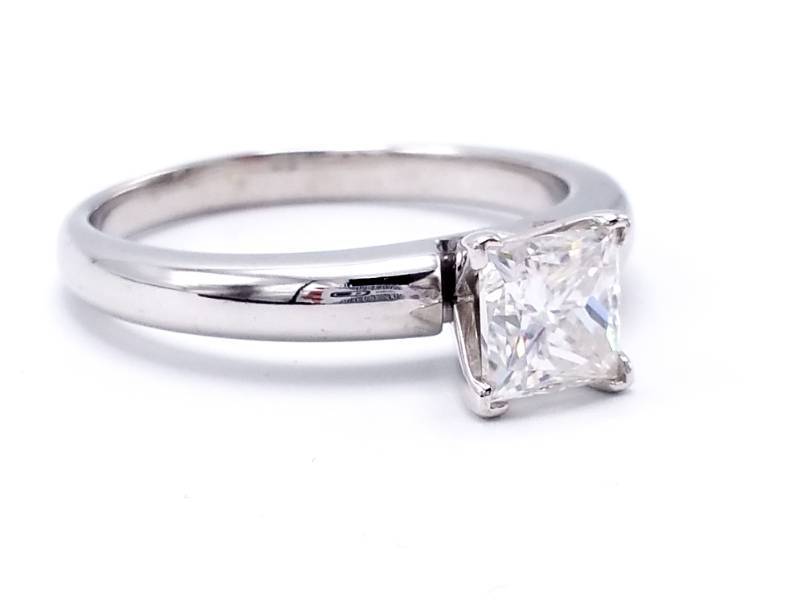 lot 3 image: 1.01 CT Princess Cut Tiffany Style Solitaire in 14k White Gold