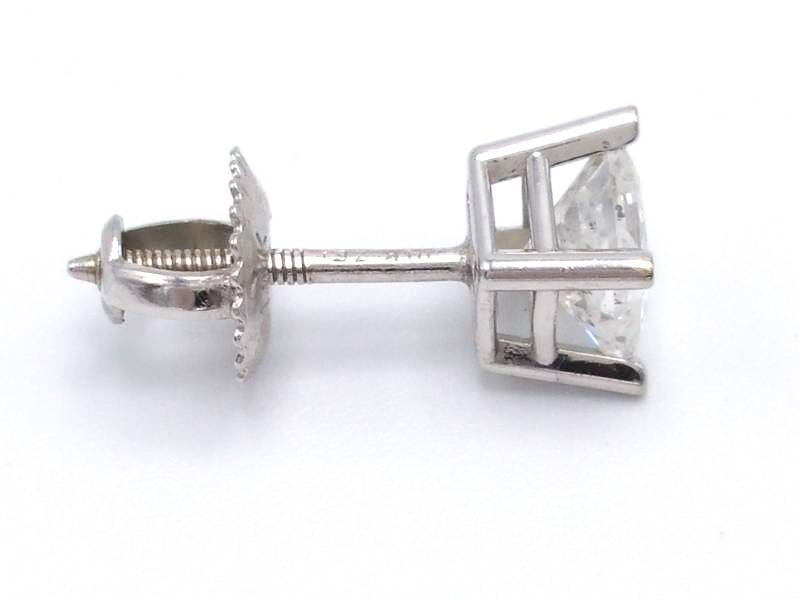 lot 10B image: Princess Cut Screw Back 12 CT Diamond Stud Estate Earring in 14k White Gold