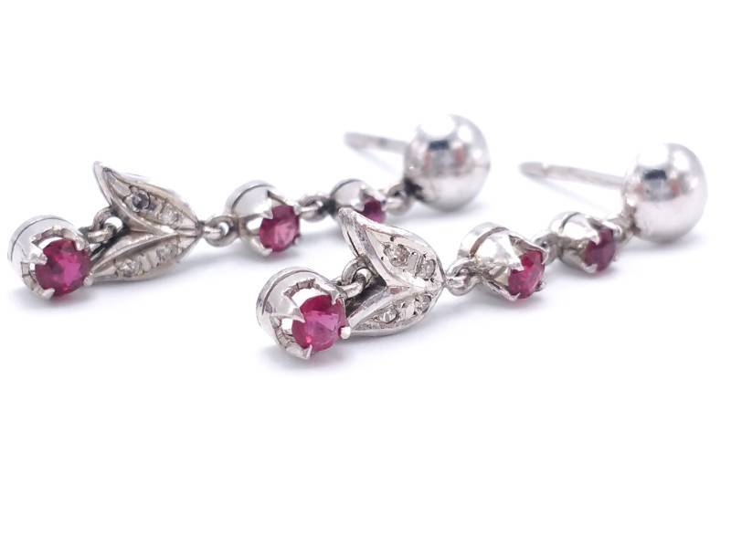 lot 10 image: Beautiful Natural Ruby and Diamond Estate Earrings in 10k White Gold