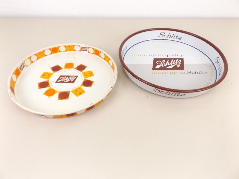 2 Vintage Advertising Schlitz Beer Metal Serving Trays