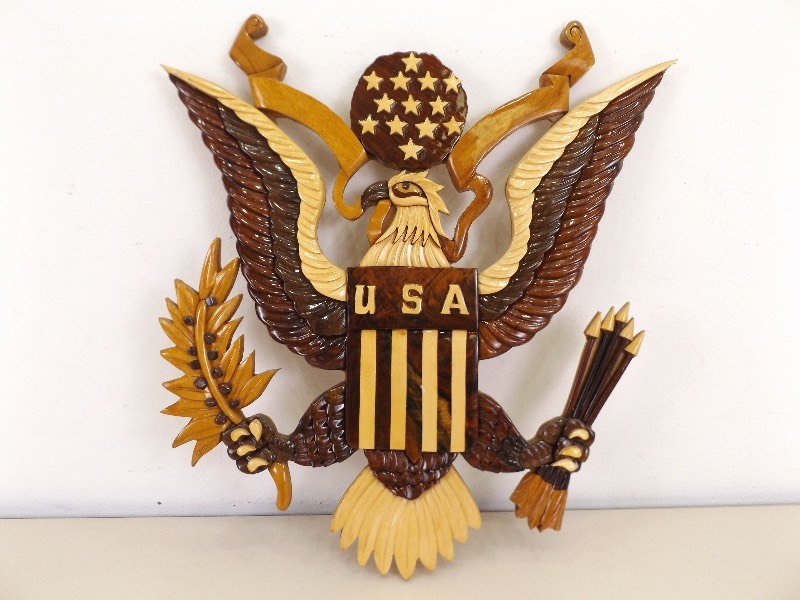 Wood Carved Eagle USA Wall Plaque