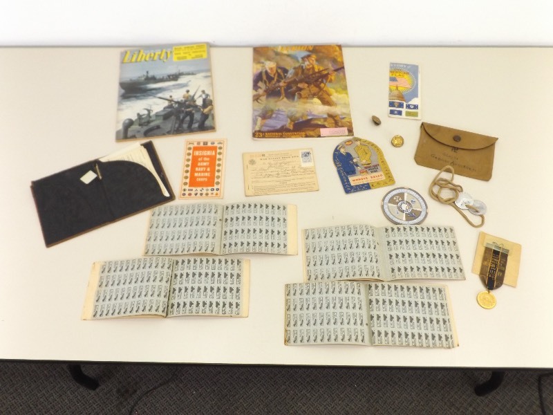 Lot of Vintage WWI and WWII Ration Stamps, Dog Tags, etc.