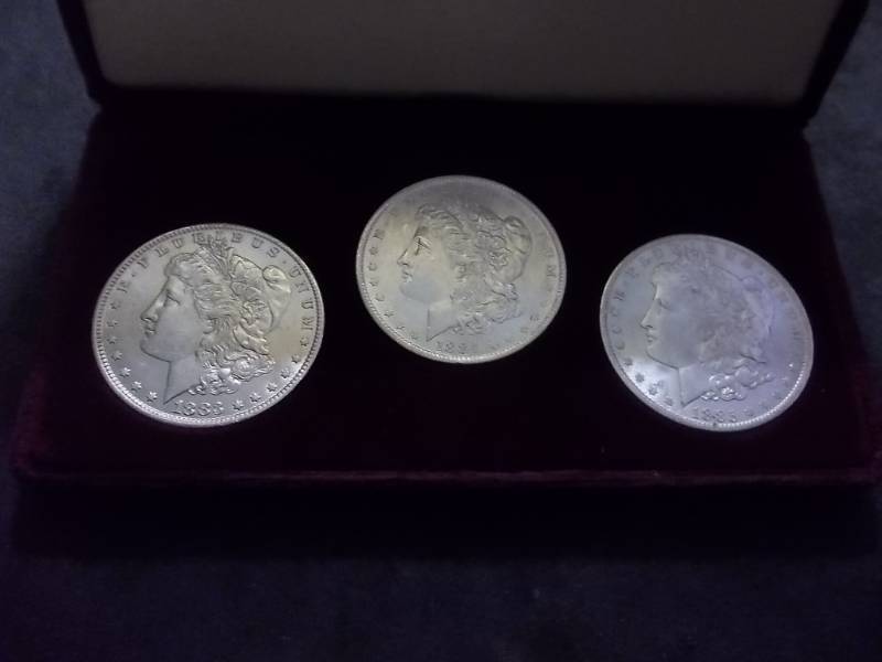Set Of 3 New Orleans Mint Silver Dollars 1883, 1884, 1885