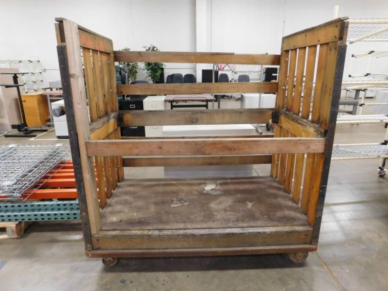 lot 29 image: Antique Rolling Wood Cart - 59(w) x 60.5(h) x 35(d)