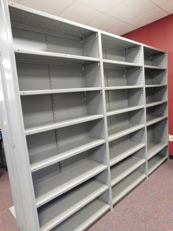 lot 42 image: Metal Shelving Unit - 109.75(w) x 84(h) x 25.25(d)