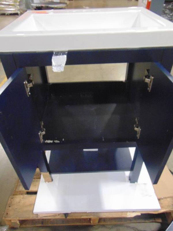 lot 24 image: allen  roth Presnell 24-in Navy Blue Single Sink Bathroom Vanity with White Porcelain Top BV-6320-24