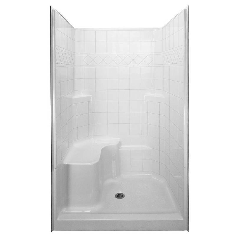 lot 97 image: Ella Standard 36 34 x 48 x 79 12 3-piece Low Threshold Shower System in White with Left Side Seat - Some scratches and chips - Not bad.