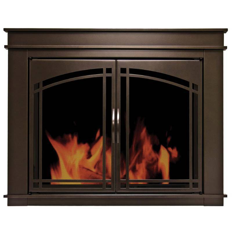 lot 144 image: Pleasant Hearth Fenwick Large Glass Fireplace Doors, FN-5702.
