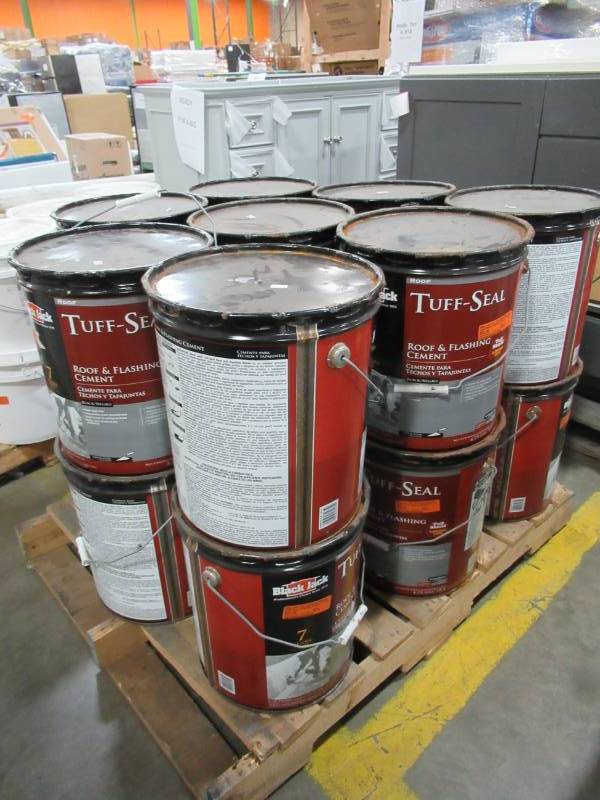 lot 100 image: 17 Containers of Black Jack Tuff-Seal Gloss Black Asphalt Roof & Flashing Cement - 4.75 Gallon, 1618628