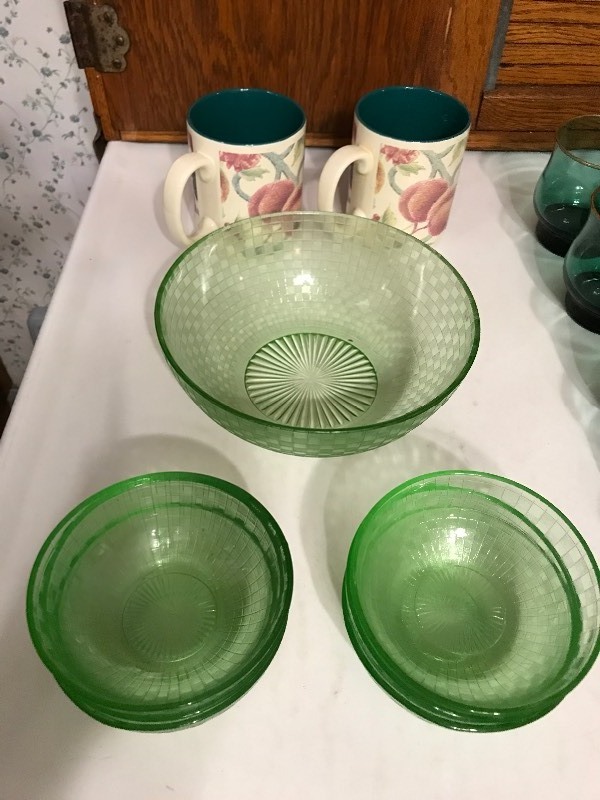 Green Depression & Other Vintage Glassware