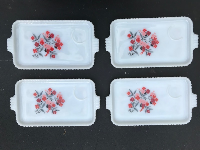 Crystal Servingware & 4 White Luncheon Trays