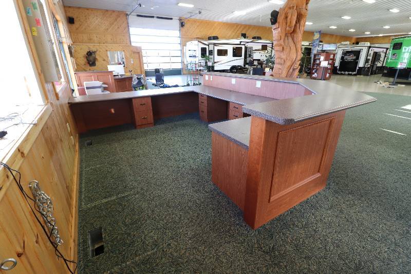 lot 1 image: Cherry Wood Reception or Work Station Desk