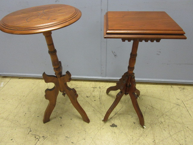 lot 416 image: TWO ANTIQUE WOOD PEDESTAL DISPLAY TABLE