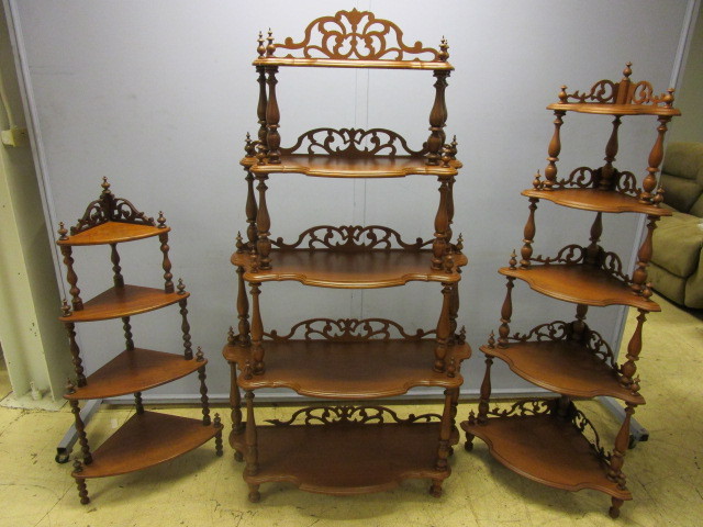 lot 419 image: ANTIQUE WOOD DISPLAY SHELVES