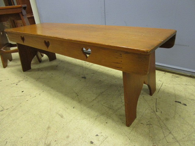 lot 421 image: ANTIQUE SOLID WOOD COUNTRY-STYLE BENCH AND SIDE TABLE