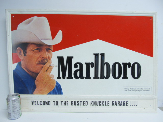 lot 19 image: Embossed MARLBORO Man Advertising Metal Smoking Sign