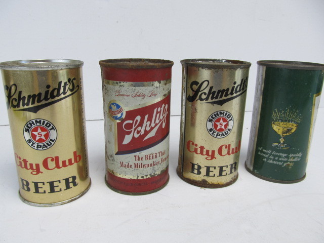 lot 22 image: 4 Vintage Flat Top Beer Cans - Including Schmidts City Club